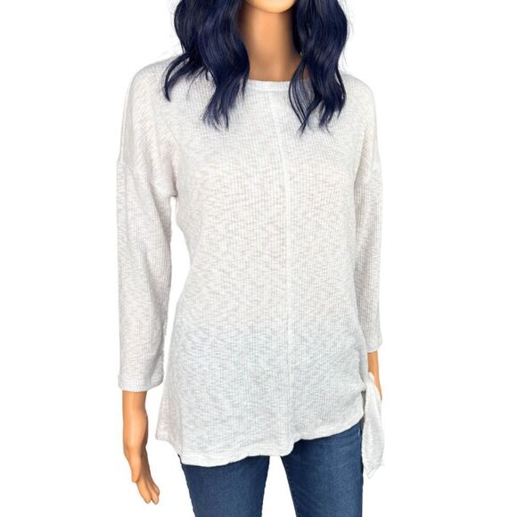 T by Talbots White Ribbed Side Tie Tunic Top Size Small - Picture 3 of 5